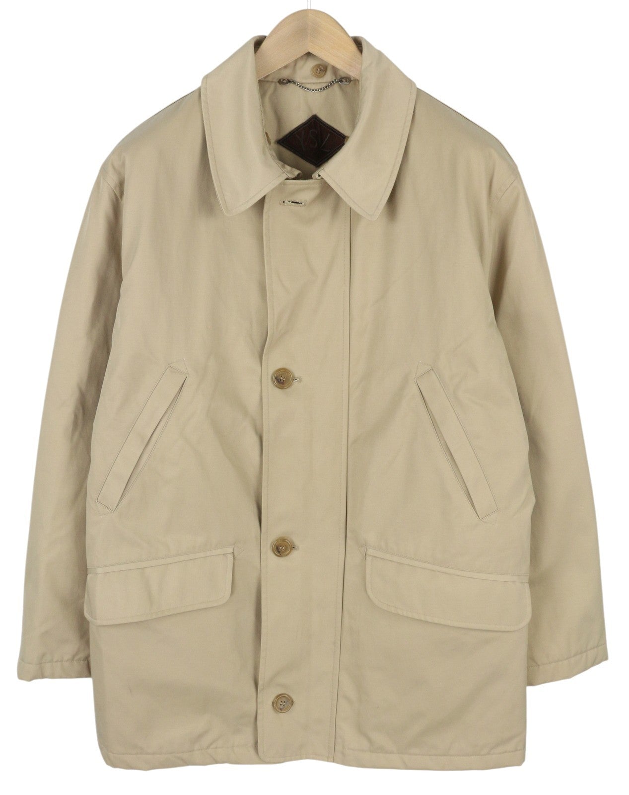 YVES SAINT LAURENT Men Jacket 48 Beige Full Zip Spread Collar Lined Pockets