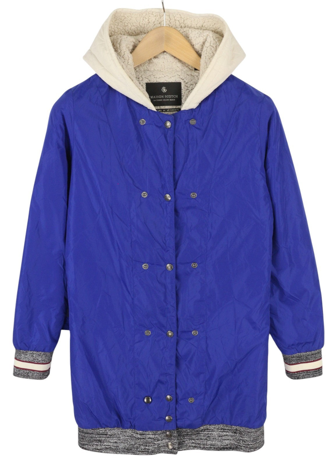 MAISON SCOTCH Women Jacket XS Blue Hooded Snap Button Lightweight Long Sleeve