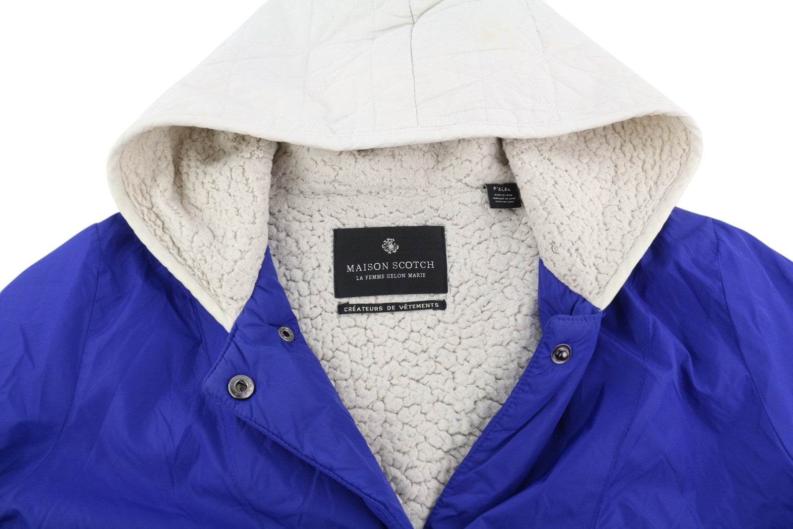 MAISON SCOTCH Women Jacket XS Blue Hooded Snap Button Lightweight Long Sleeve