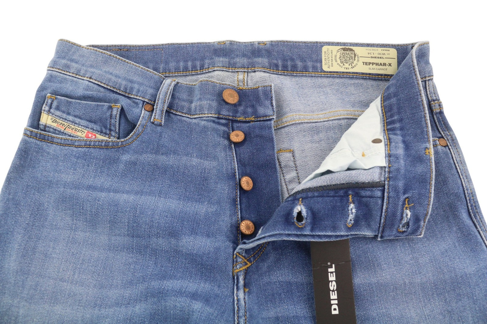 DIESEL Tepphar-X R8XA3 Men Jeans W30/L34 Slim Carrot Stretch Faded Denim