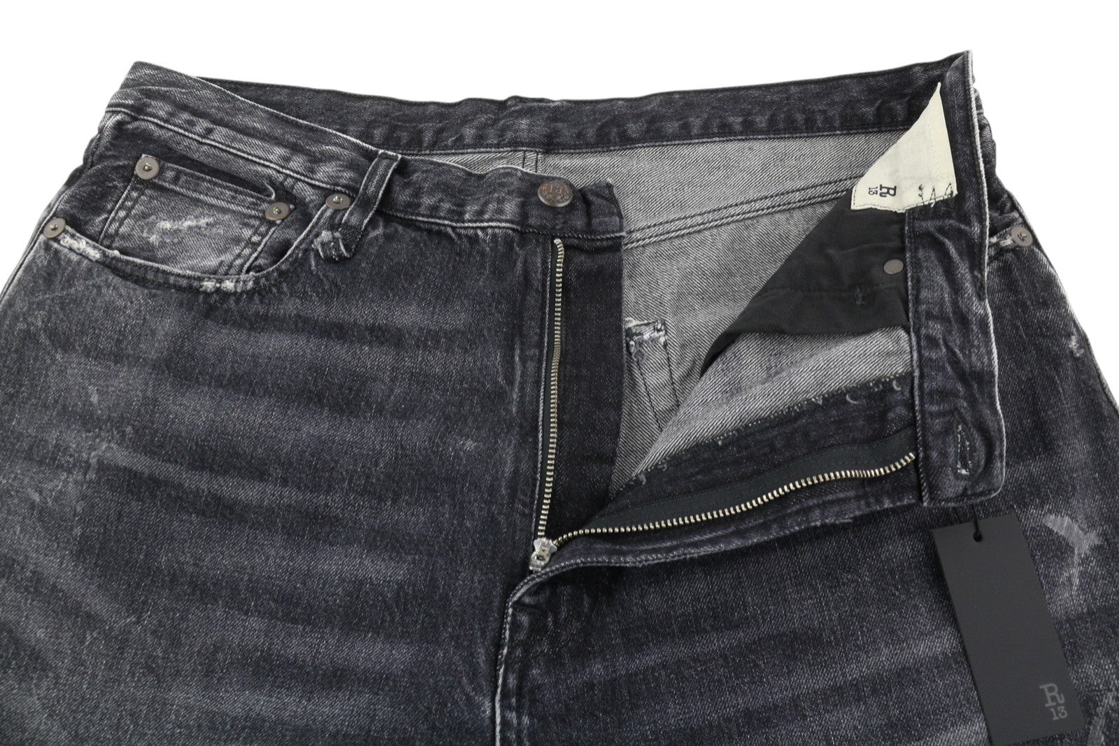 R13 Ankled D'Arcy Women Jeans 31 Everit Black Distressed Straight Denim