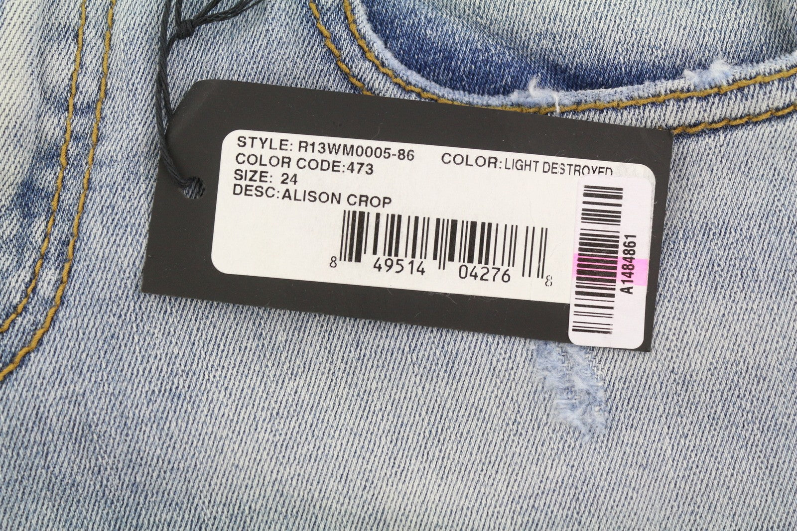 R13 Alison Crop Women Jeans 24 Light Destroyed Patch Distress Skinny