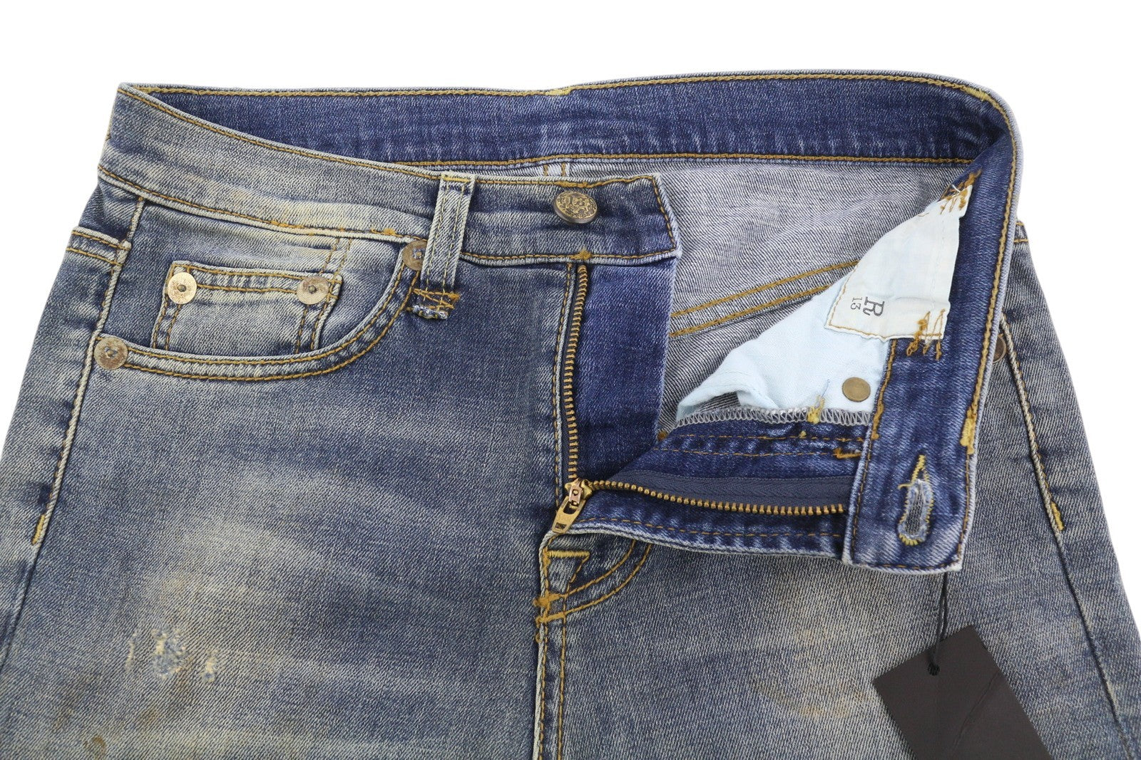 R13 Women Jeans 24 Blue Painted Dirty Look Cropped Ankle Denim