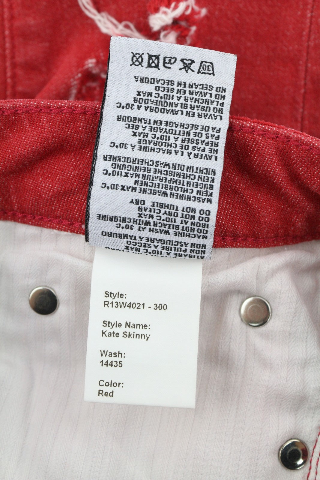 R13 Kate Skinny Women Jeans 24 Red Distressed Ripped Ankle Denim