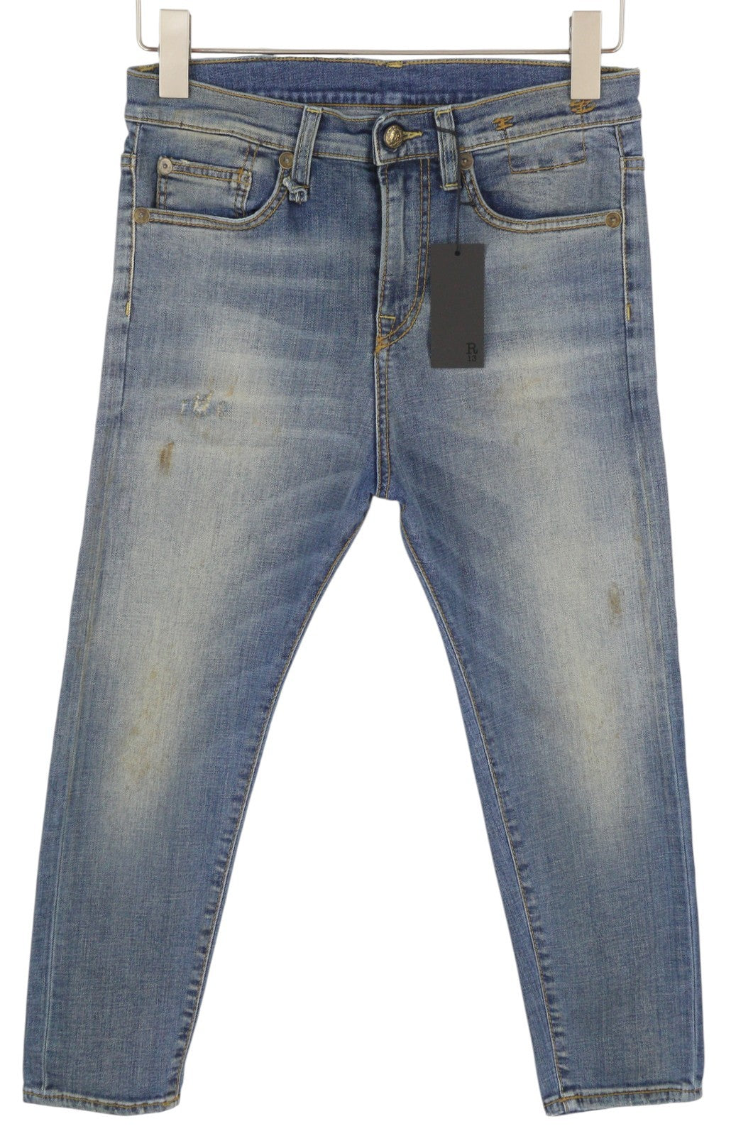 R13 The Drop Women Jeans 24 Crosby Washed Dirty Look Crop Denim RRP440