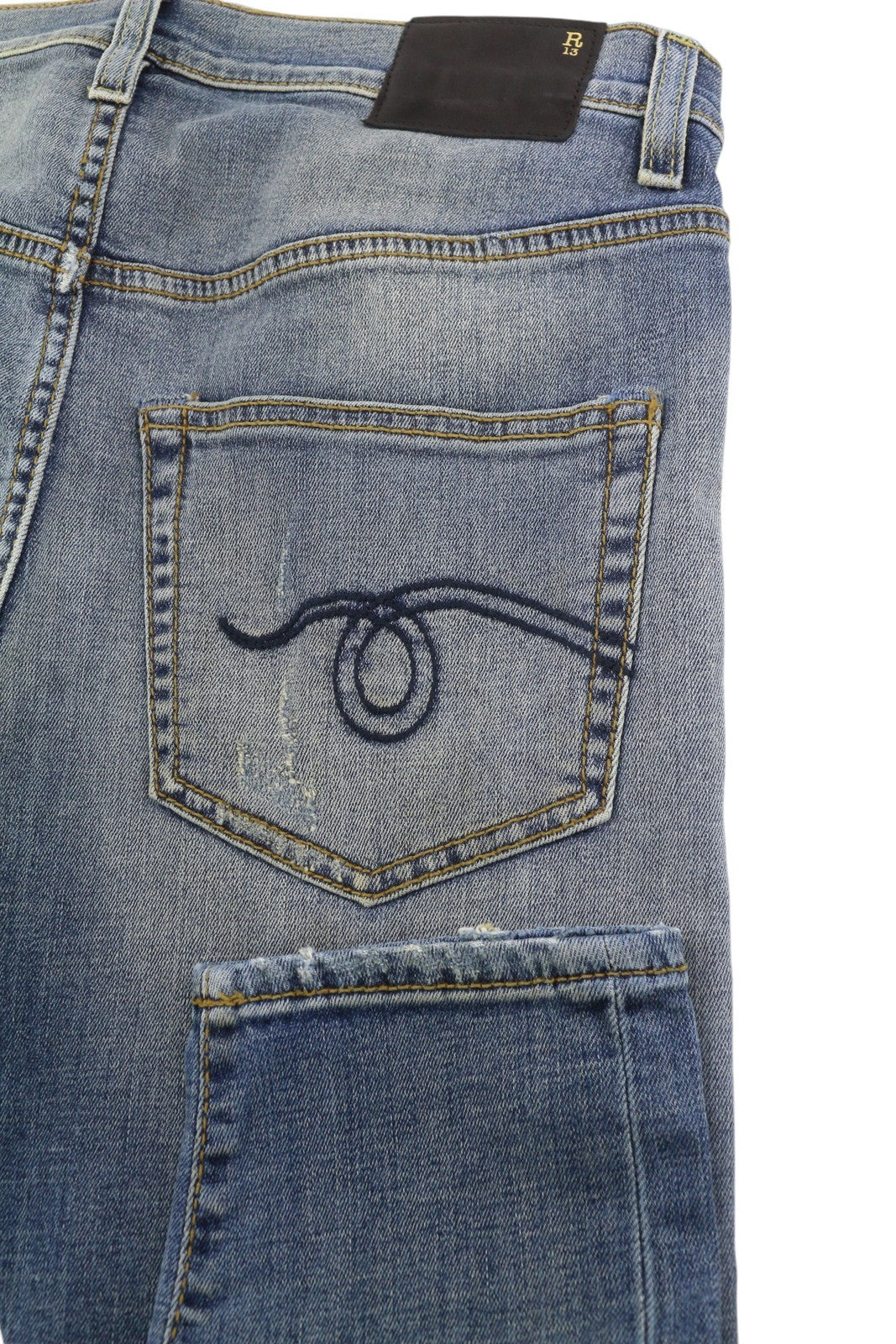 R13 The Drop Women Jeans 24 Crosby Washed Dirty Look Crop Denim RRP440