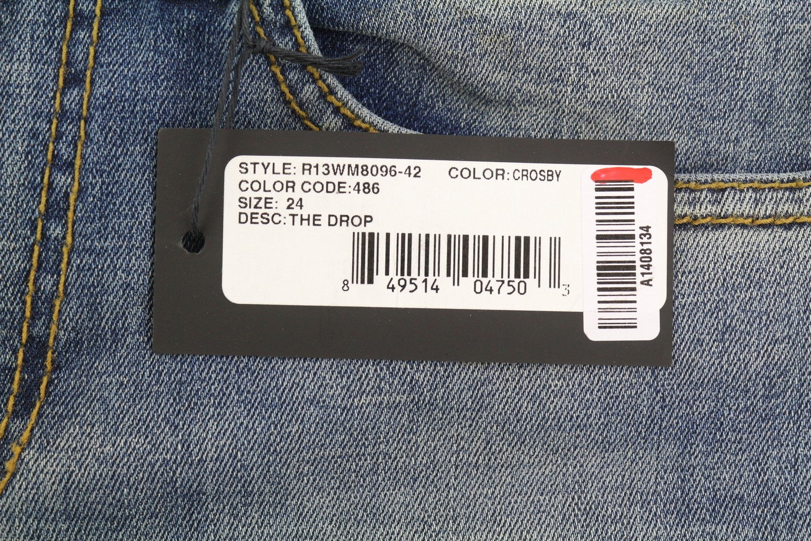 R13 The Drop Women Jeans 24 Crosby Washed Dirty Look Crop Denim RRP440