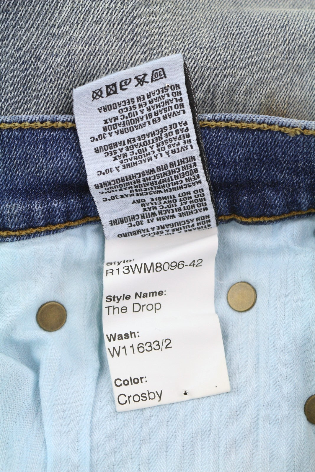 R13 The Drop Women Jeans 24 Crosby Washed Dirty Look Crop Denim RRP440