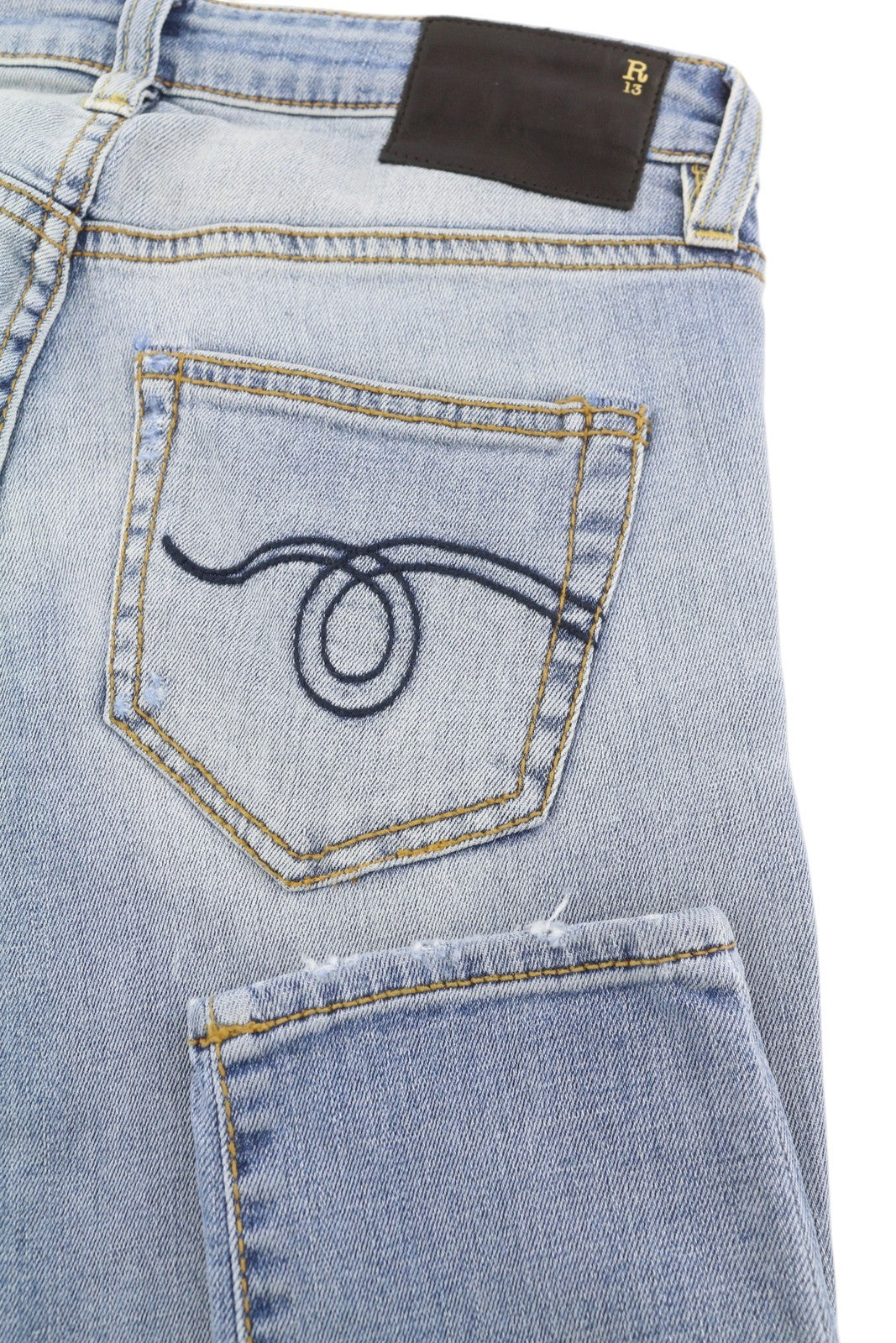 R13 Alison Crop Women Jeans 24 Light Faded Destroyed Skinny Denim