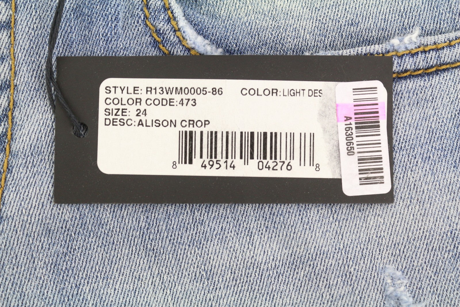 R13 Alison Crop Women Jeans 24 Light Faded Destroyed Skinny Denim