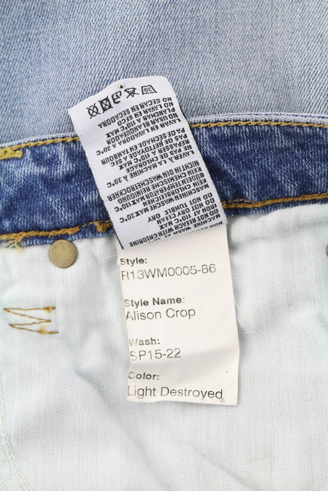 R13 Alison Crop Women Jeans 24 Light Faded Destroyed Skinny Denim