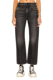 R13 Courtney Slim Women Jeans 27 Everit Black Distressed Crop Zip Denim