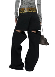 THE ATTICO Women Jeans 25 Black Relaxed Baggy Cut Out Detail FW25 RRP590