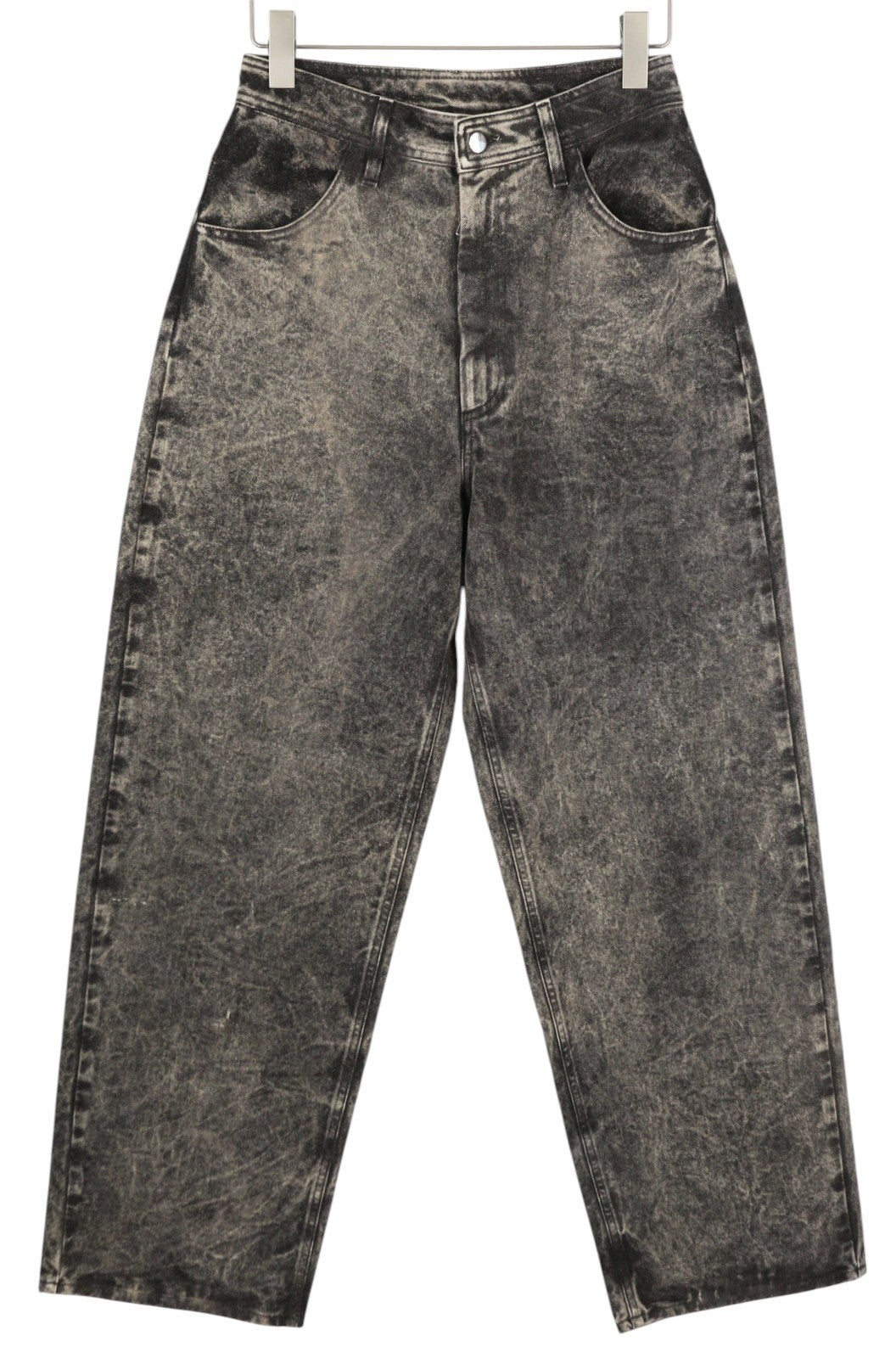 KHRISJOY Women Jeans W27 Grey Washed Faded High Waist Straight Denim