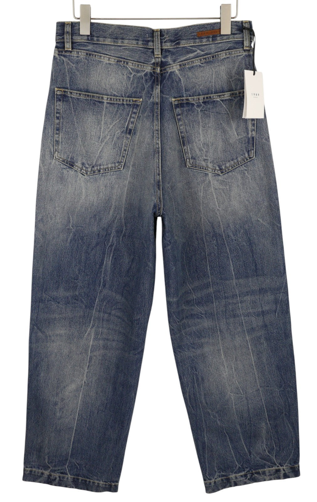 1989 STUDIO Men Jeans W32 Blue Pleated Knees Wide Leg Zip Denim