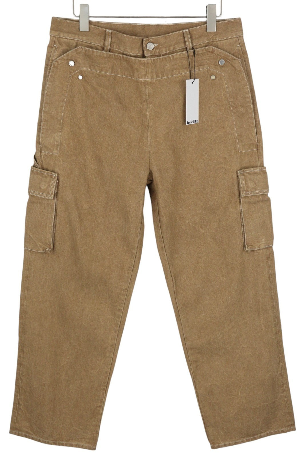 LE PERE Peek-A-Boo Men Trousers W34 Beige Wrinkled Cargo Denim RRP550