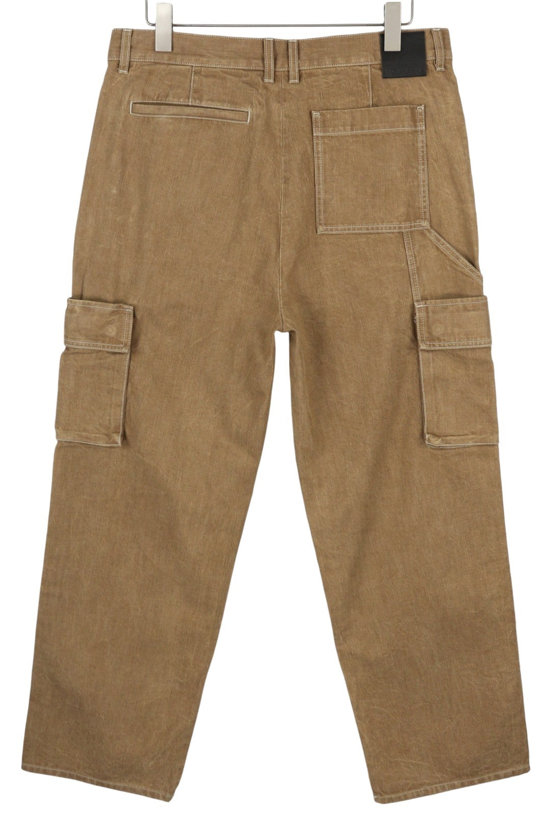 LE PERE Peek-A-Boo Men Trousers W34 Beige Wrinkled Cargo Denim RRP550