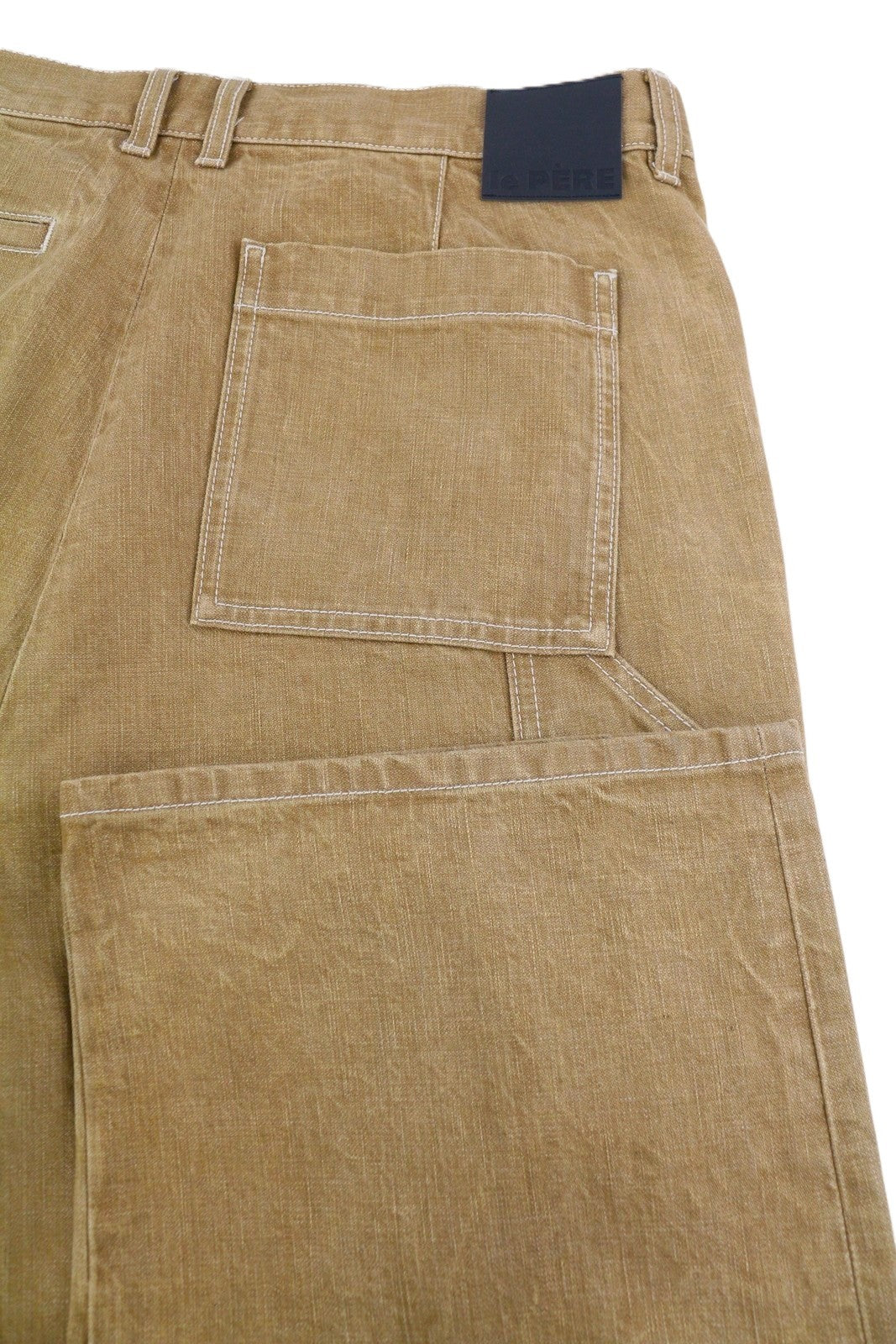 LE PERE Peek-A-Boo Men Trousers W34 Beige Wrinkled Cargo Denim RRP550