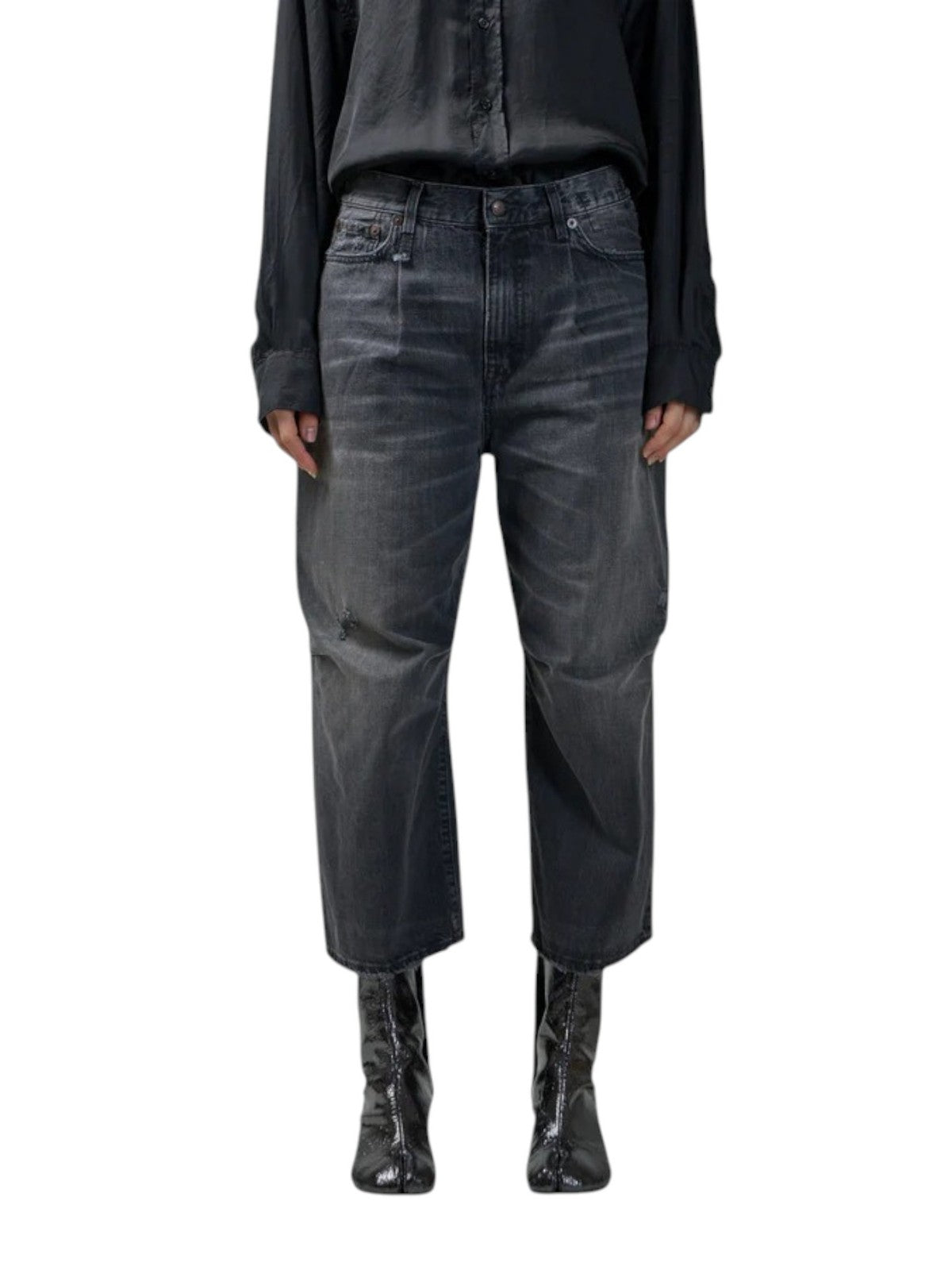 R13 Crop Wide Leg Women Jeans 25 Wilson Black Faded PF25 RRP695