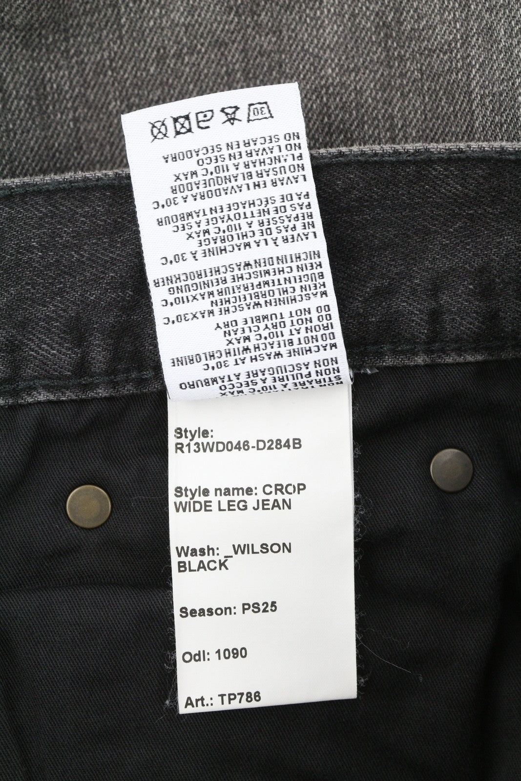 R13 Crop Wide Leg Women Jeans 30 Wilson Black Faded PS25 RRP695