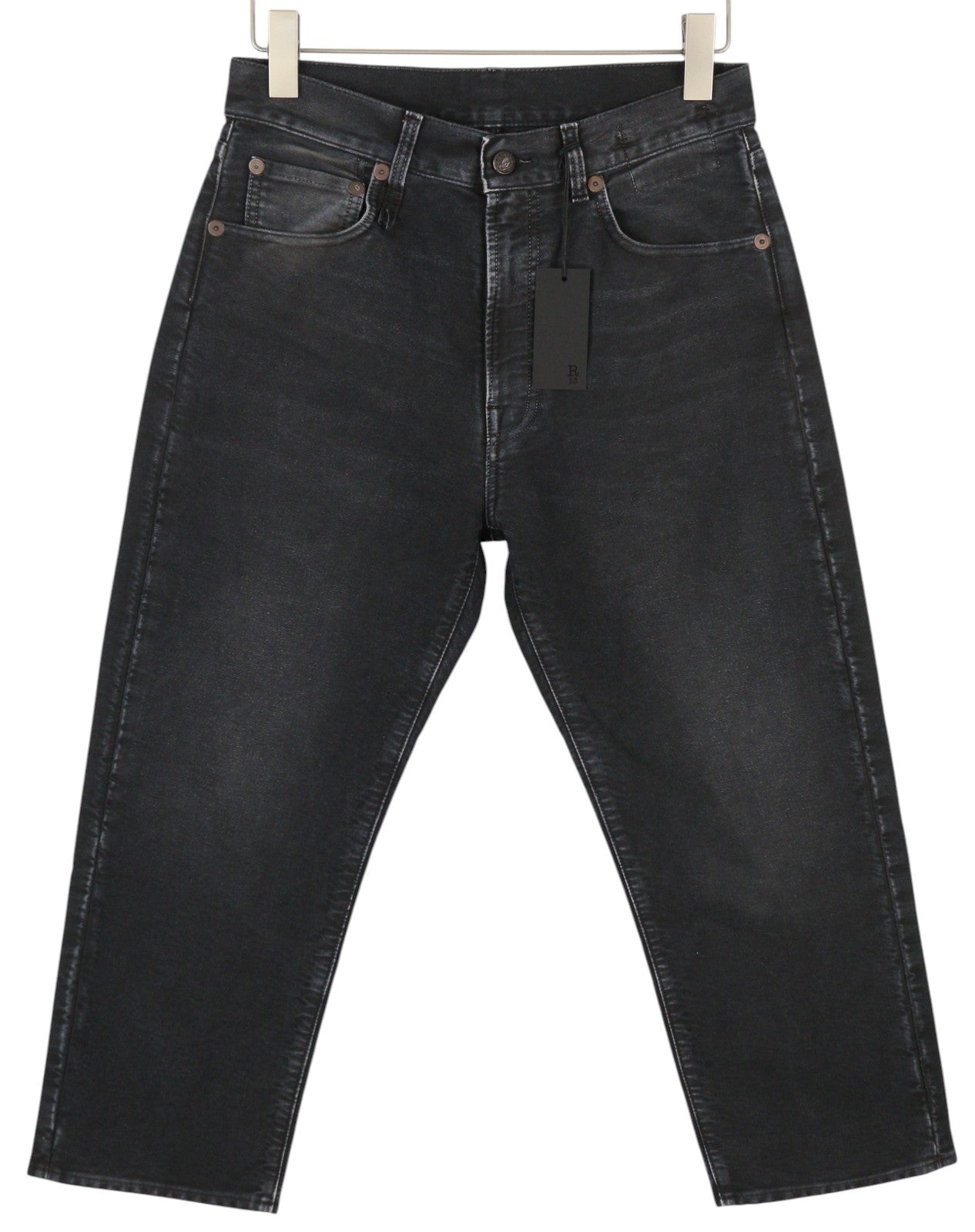 R13 X-BF Women Jeans 25 Black Moleskin Cropped Zip Fly FW25