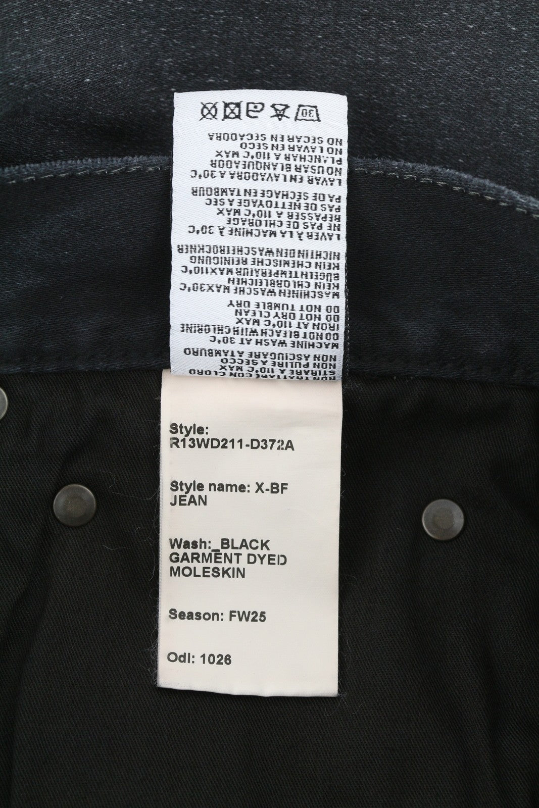 R13 X-BF Women Jeans 25 Black Moleskin Cropped Zip Fly FW25