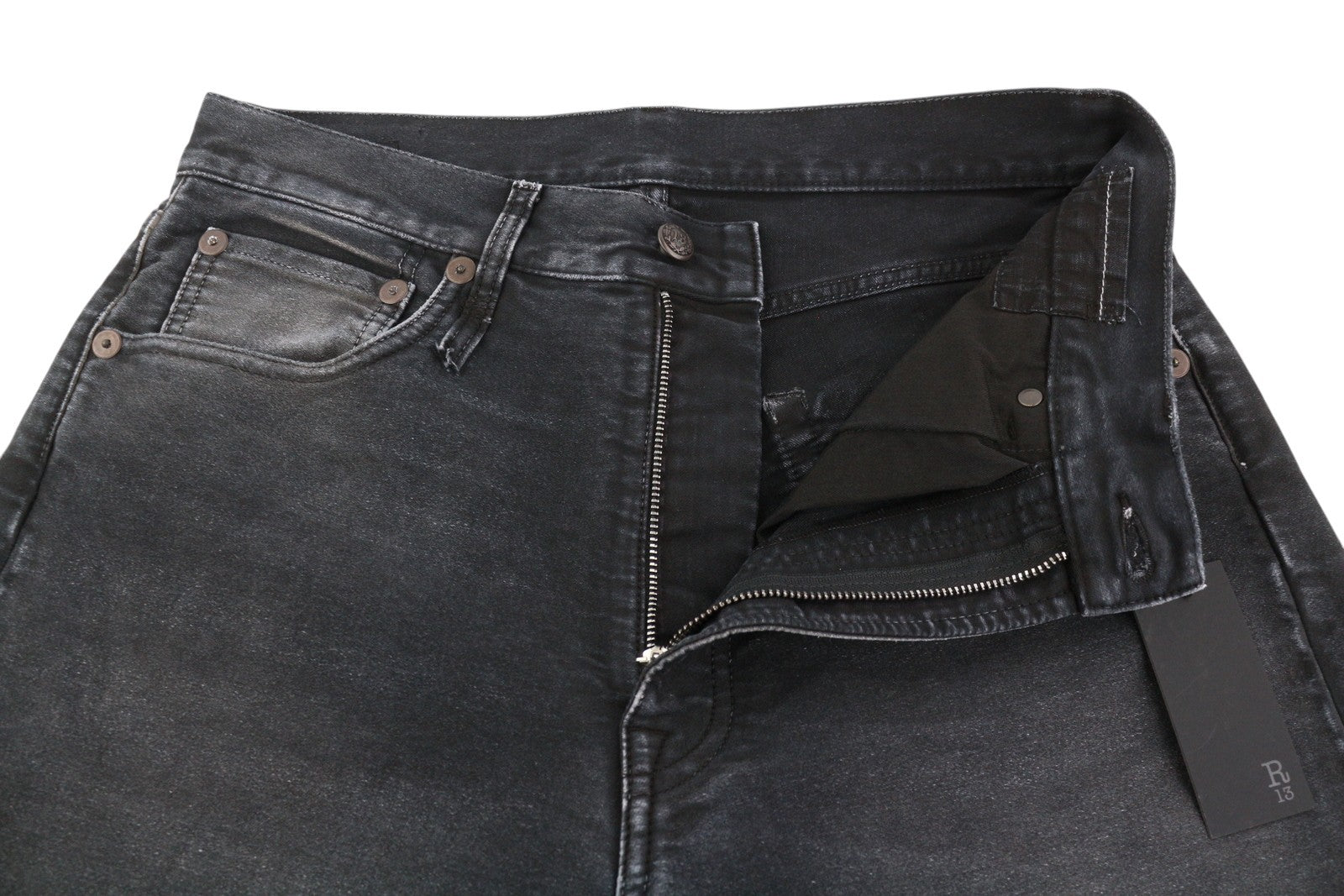 R13 X-BF Women Jeans 26 Black Moleskin Cropped Zip Fly FW25