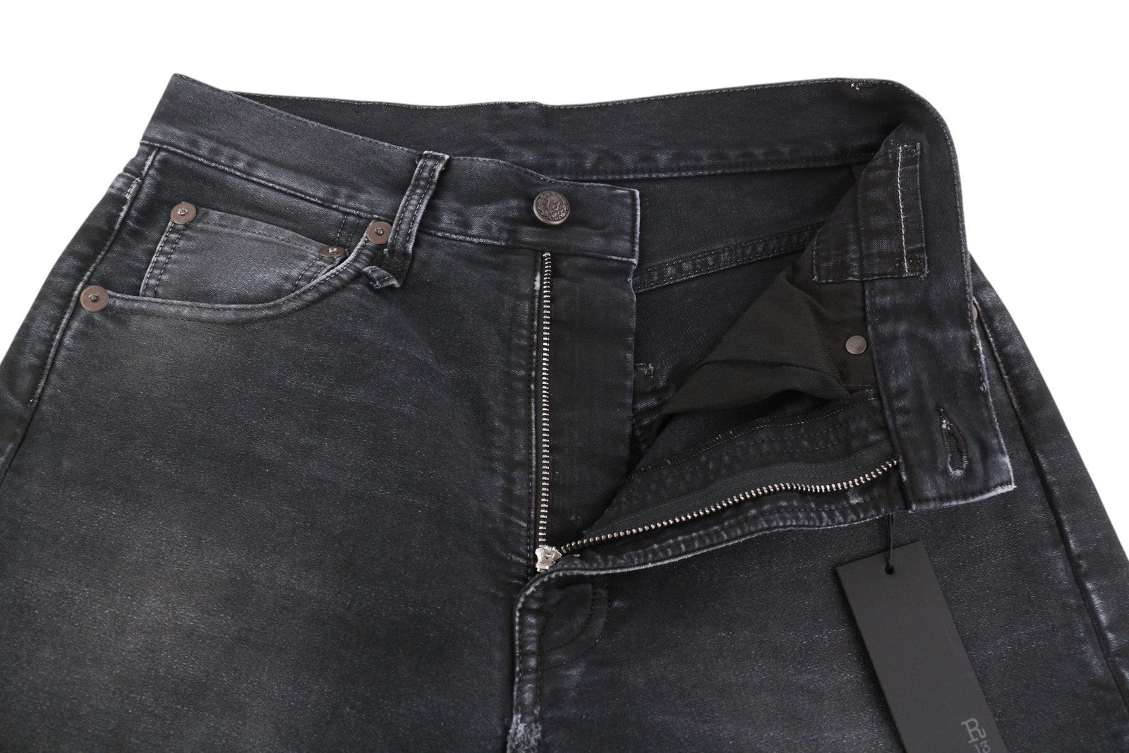 R13 X-BF Women Jeans 23 Black Moleskin Cropped Zip FW25