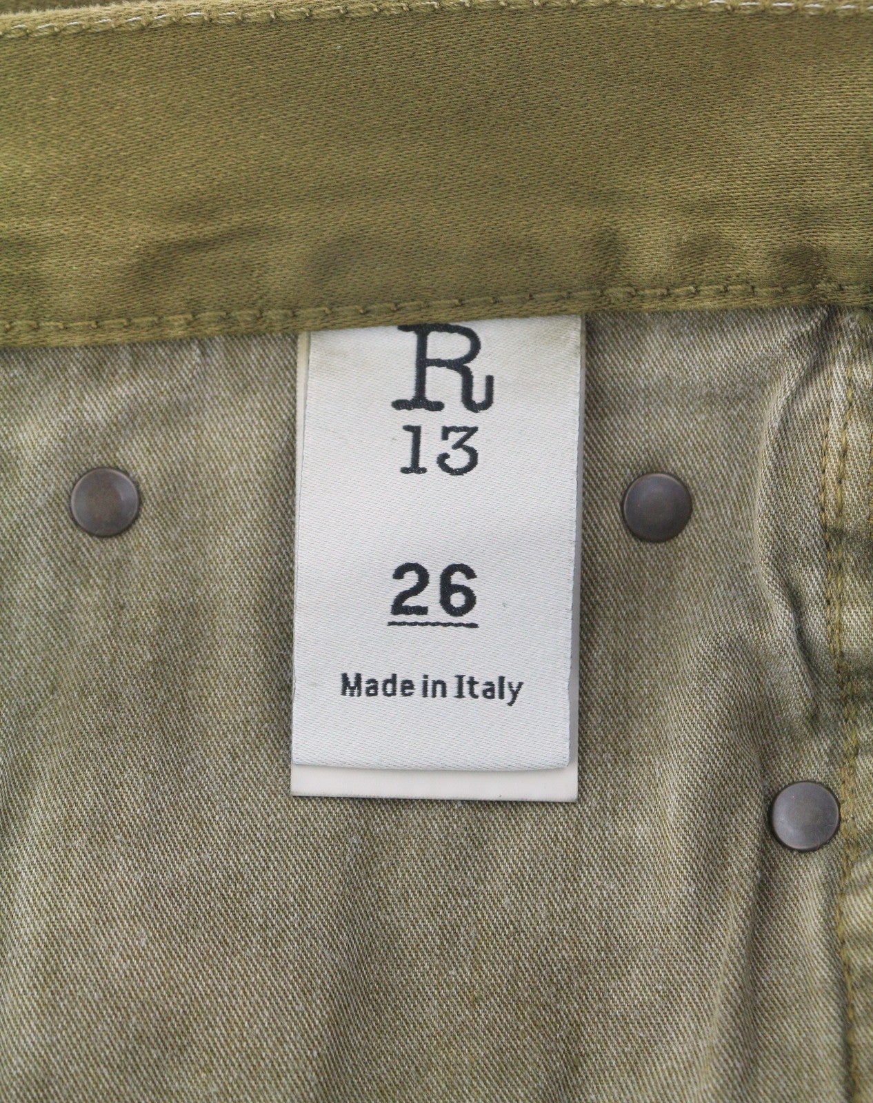 R13 Boyfriend Women Trousers 26 Olive Moleskin Cropped FW25