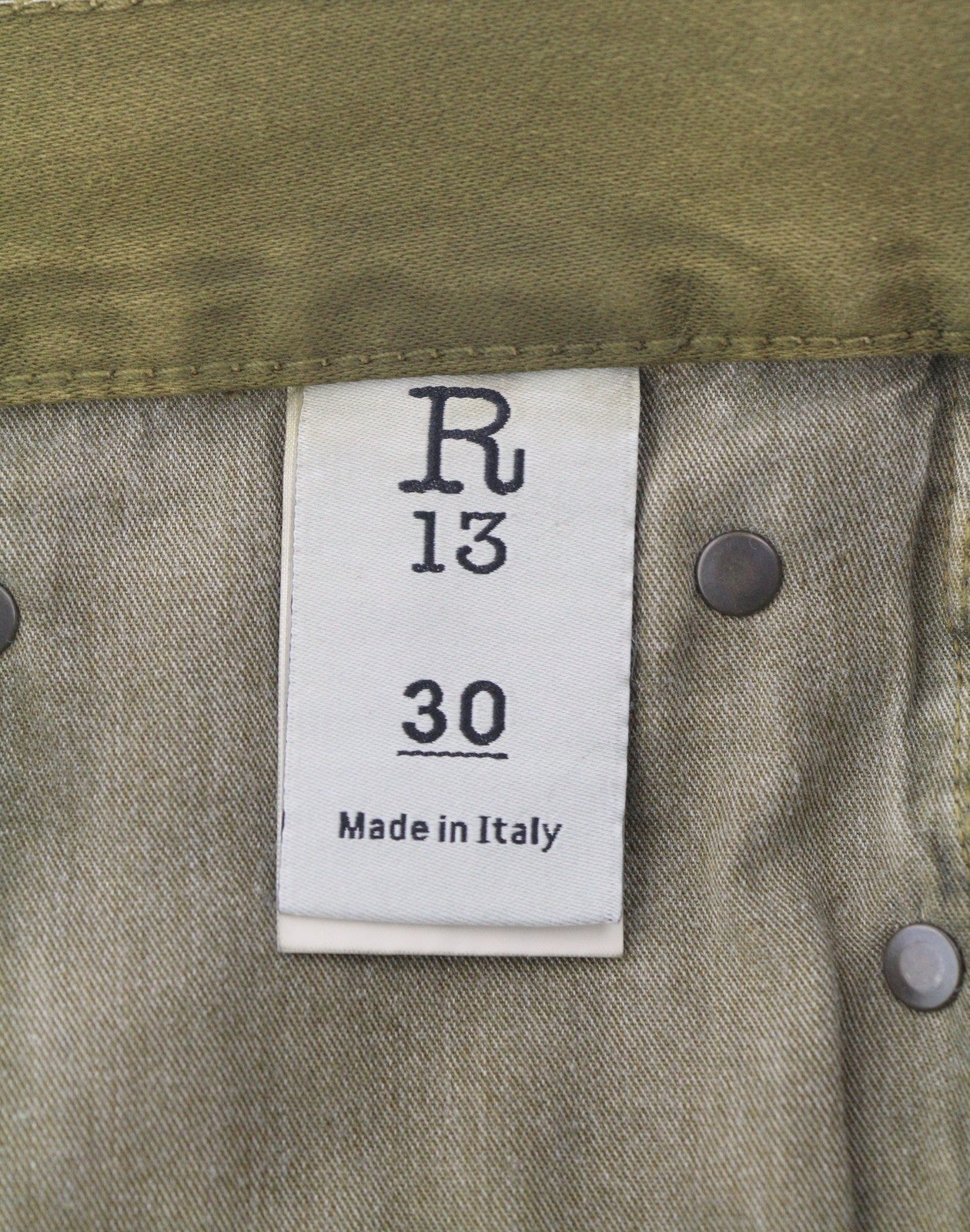 R13 Boyfriend Women Jeans 30 Olive Moleskin Cropped FW25