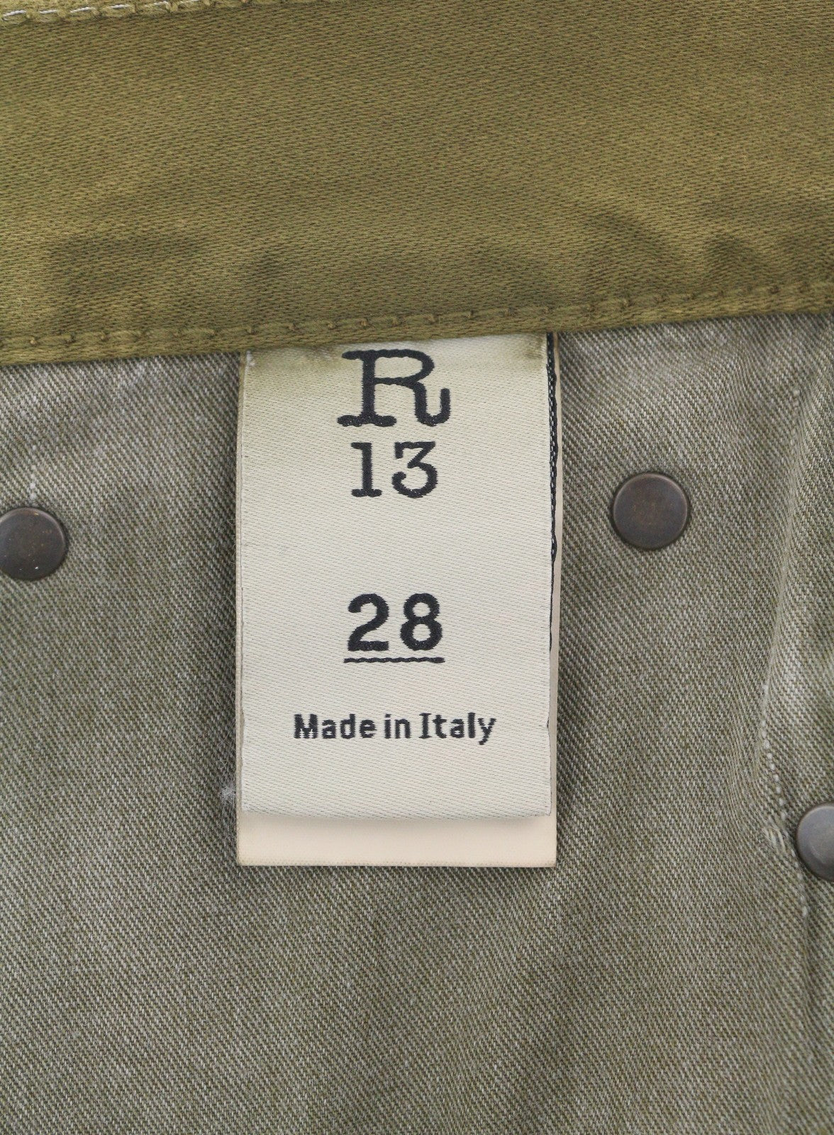 R13 Boyfriend Women Trousers 28 Olive Moleskin Cropped FW25