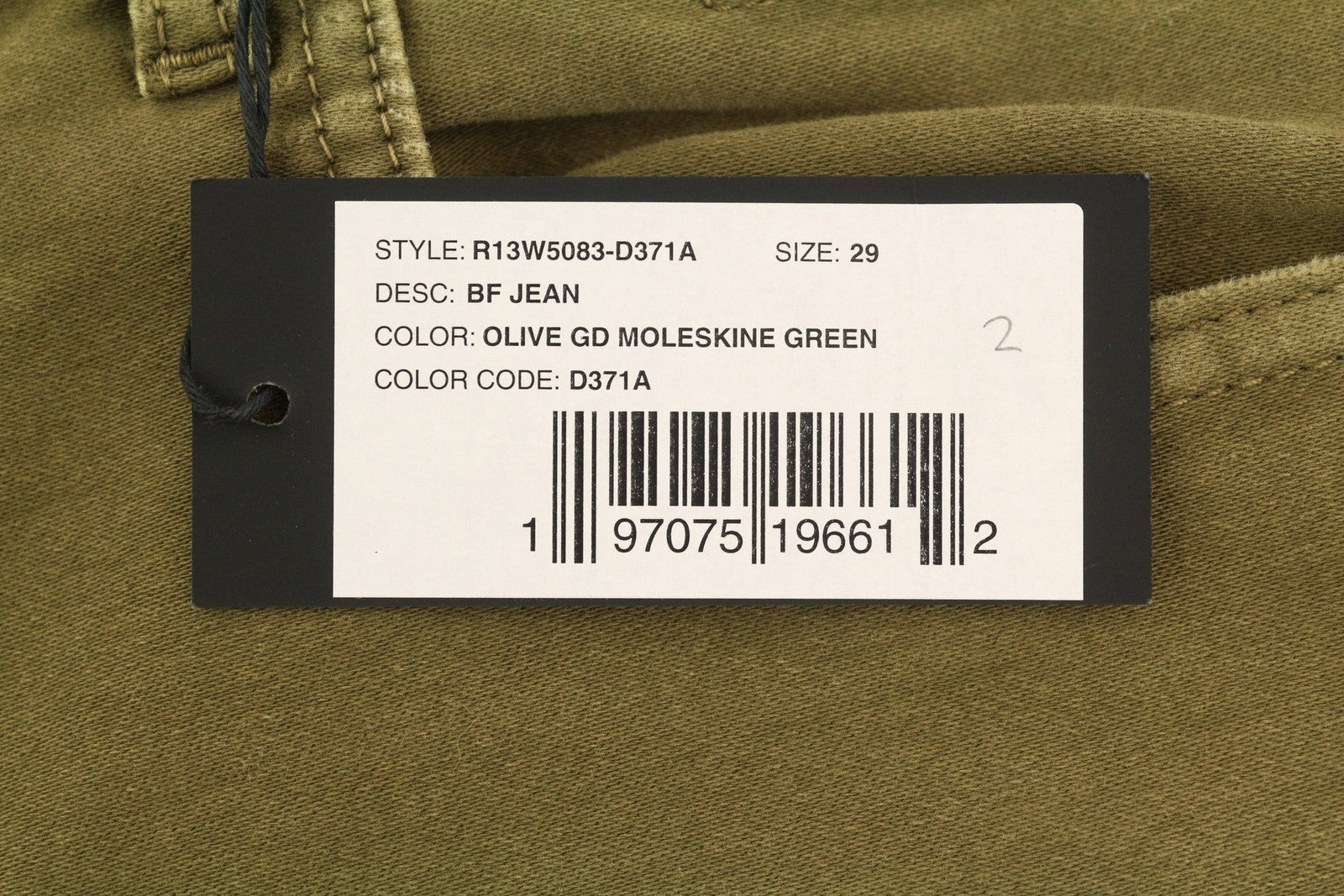 R13 Boyfriend Women Trousers 29 Olive Moleskin Cropped FW25