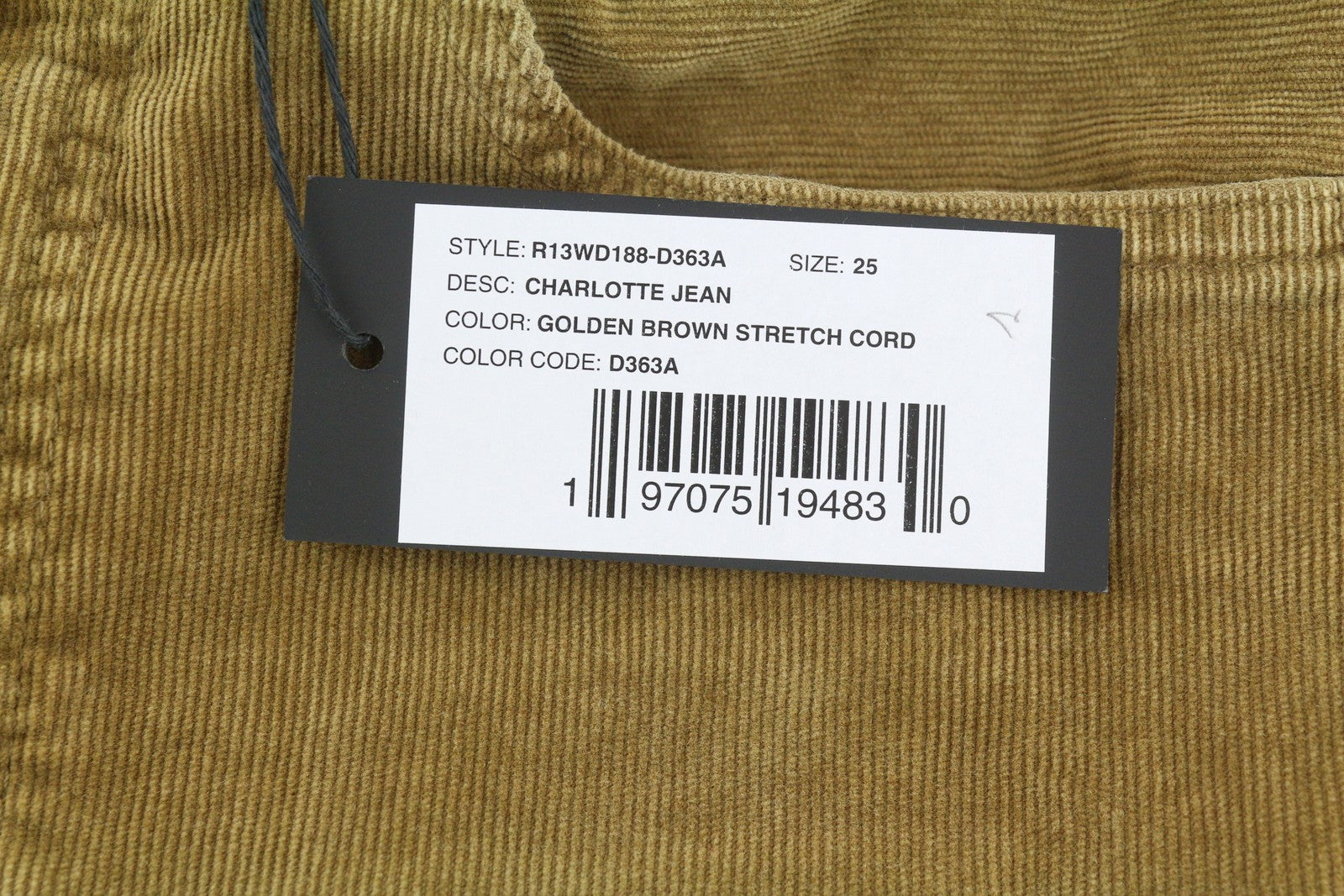 R13 Charlotee Women Trousers 25 Golden Brown Cord FW25 RRP799