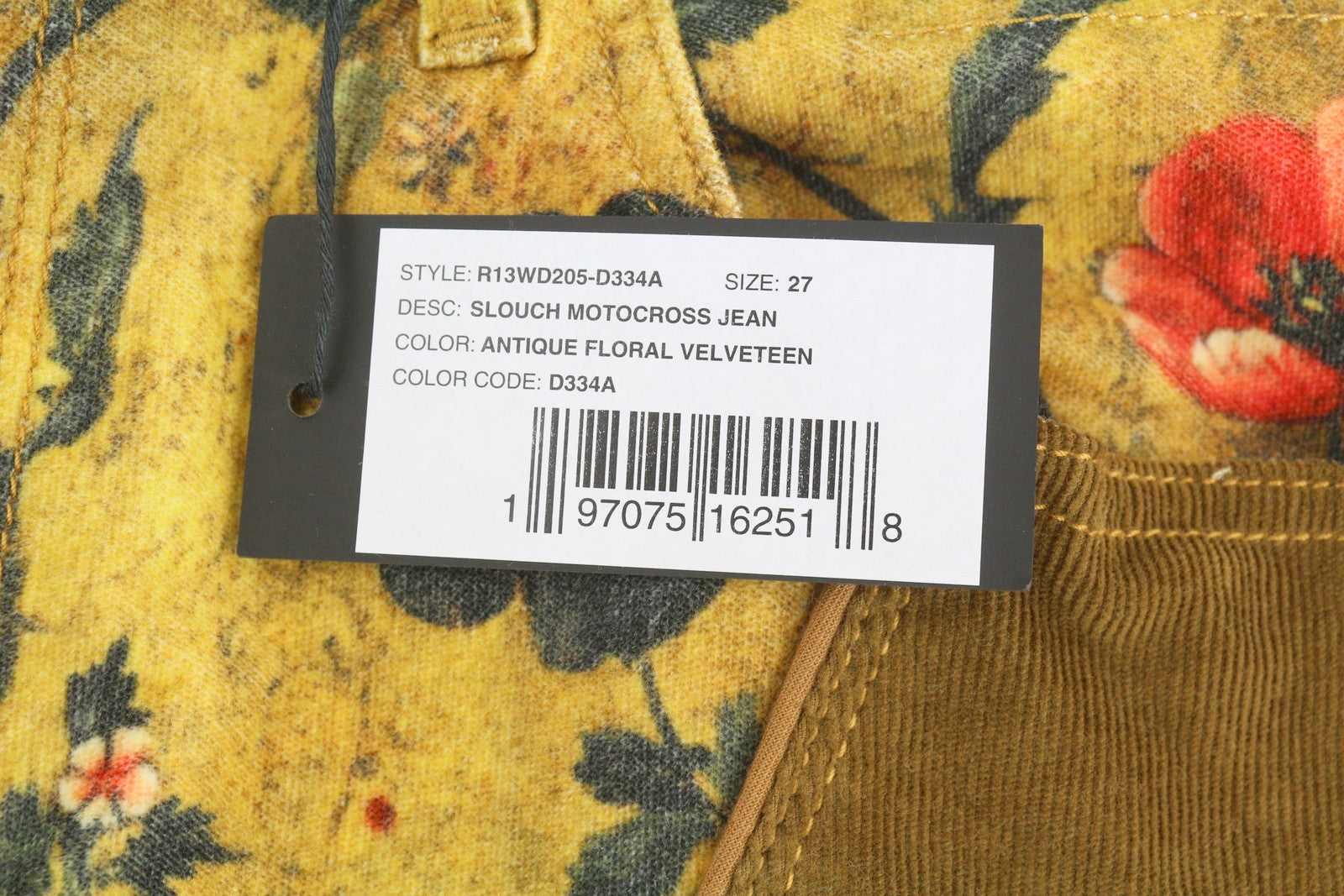 R13 Slouch Motocross Women Trousers 27 Floral Velveteen PF25 RRP1795