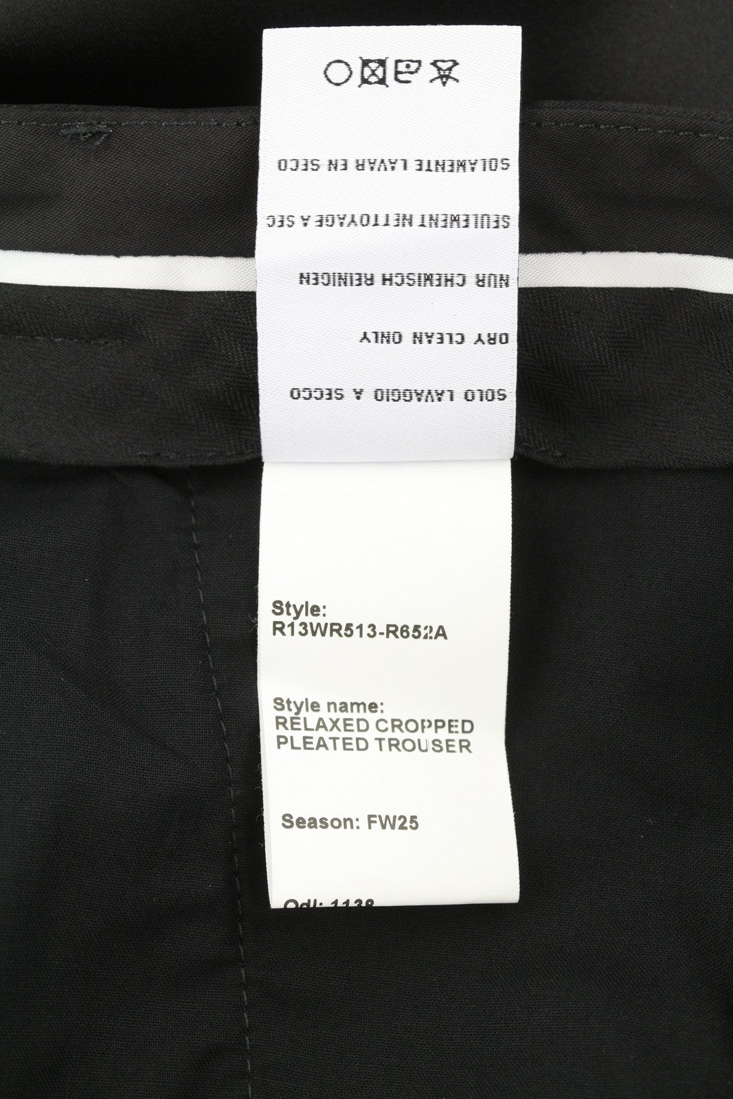 R13 Relaxed Cropped Pleated Women Trousers 27 Black Satin FW25