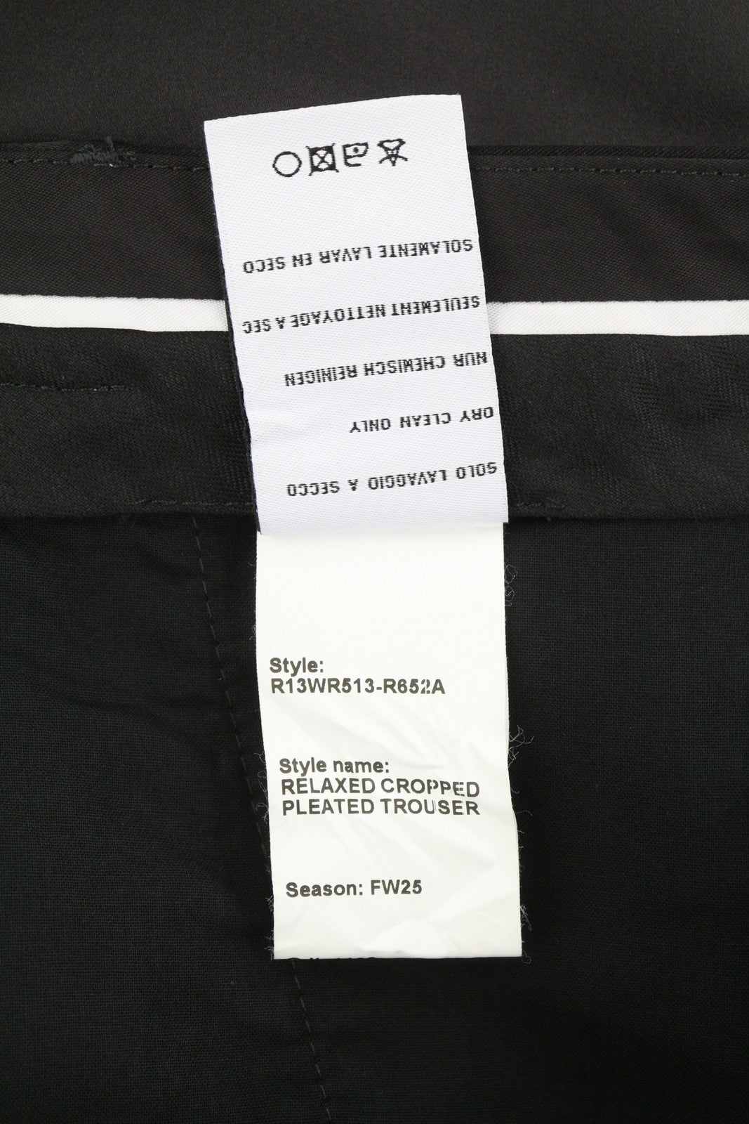 R13 Relaxed Cropped Pleated Women Trousers 29 Black Satin FW25