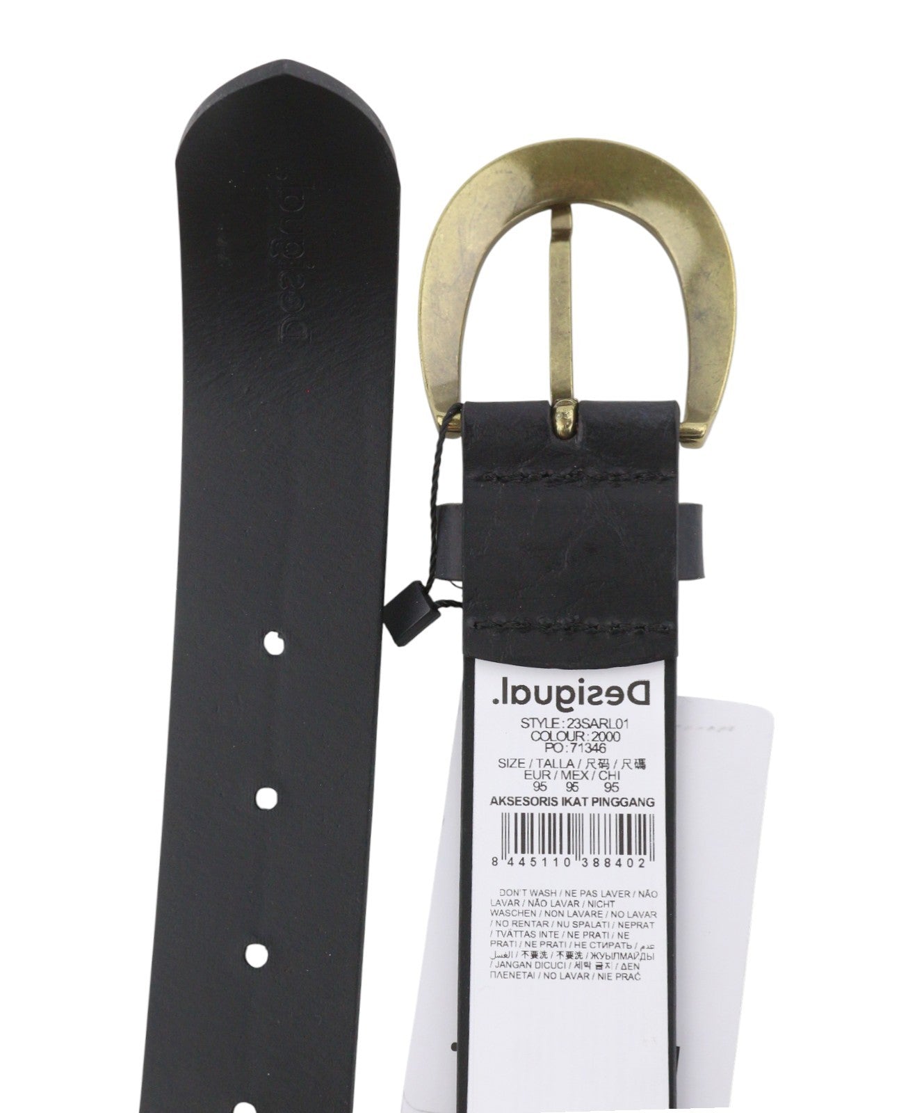 DESIGUAL Big Studs Women Belt 95 CM Black Bonded Leather Gold Tone Buckle