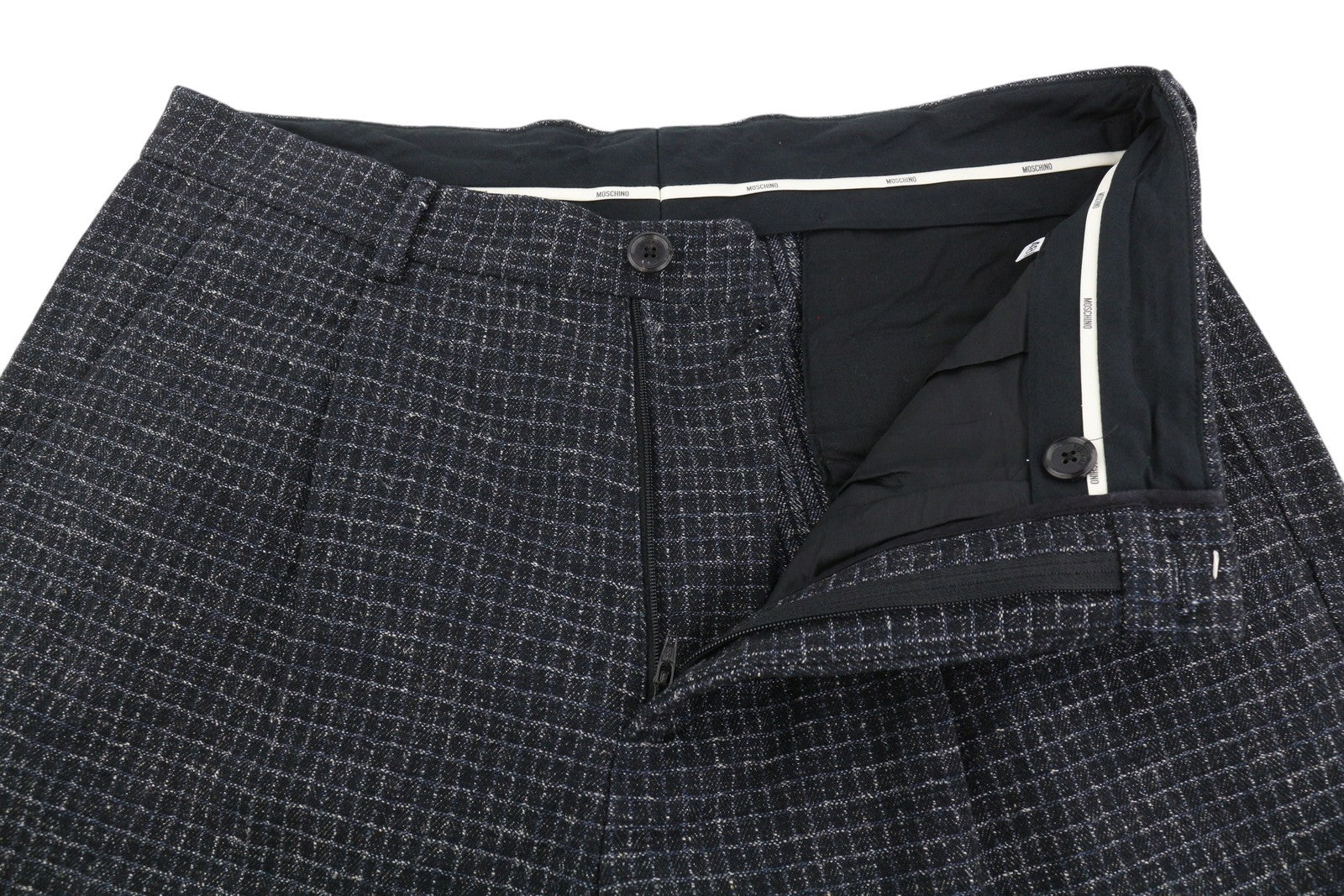 MOSCHINO Women Trousers 48 Black Textured Check Pleated