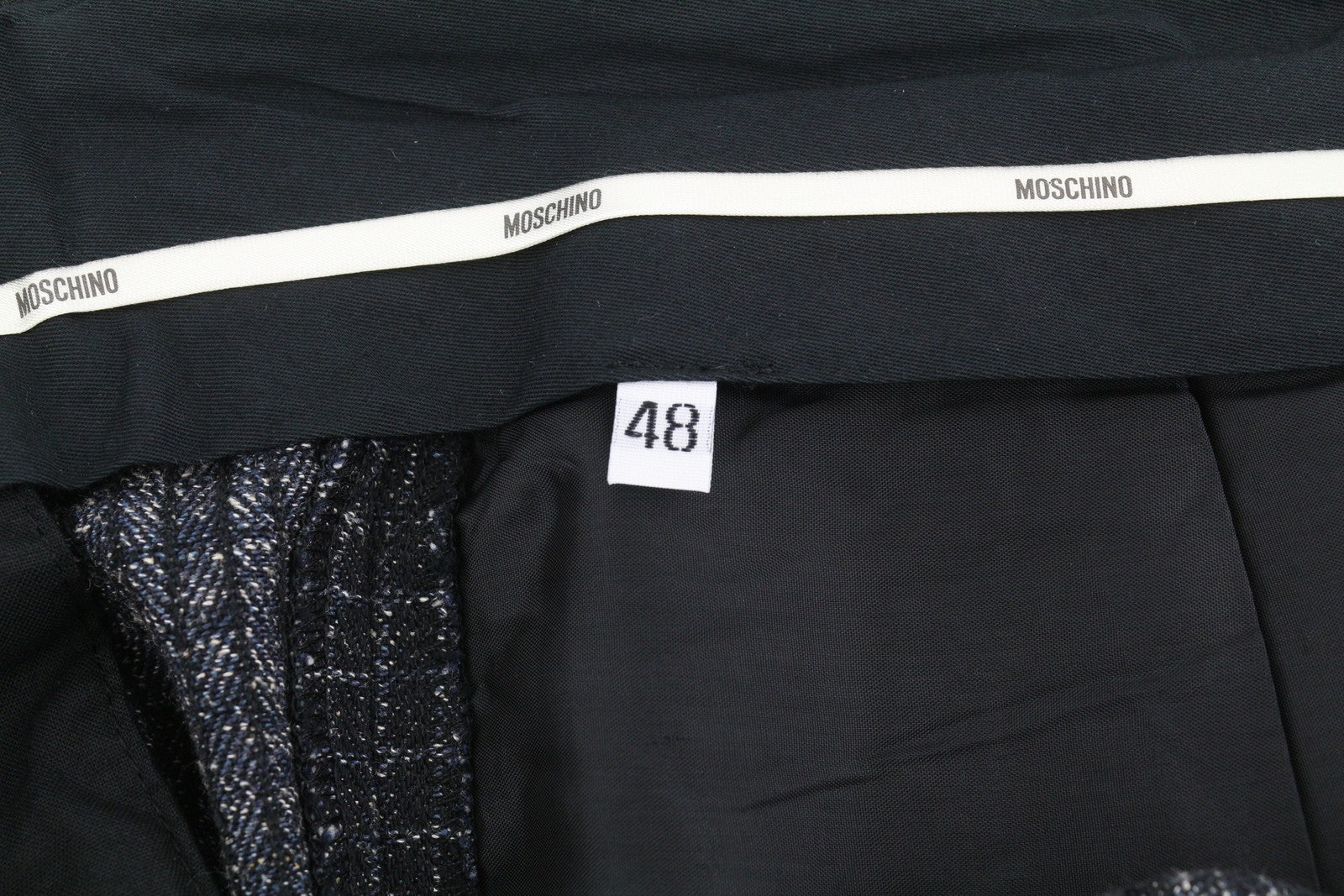 MOSCHINO Women Trousers 48 Black Textured Check Pleated