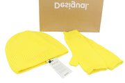 DESIGUAL Pack Gift Box Plain Women Gloves & Hat Set OS Yellow Tight-Knit 2in1