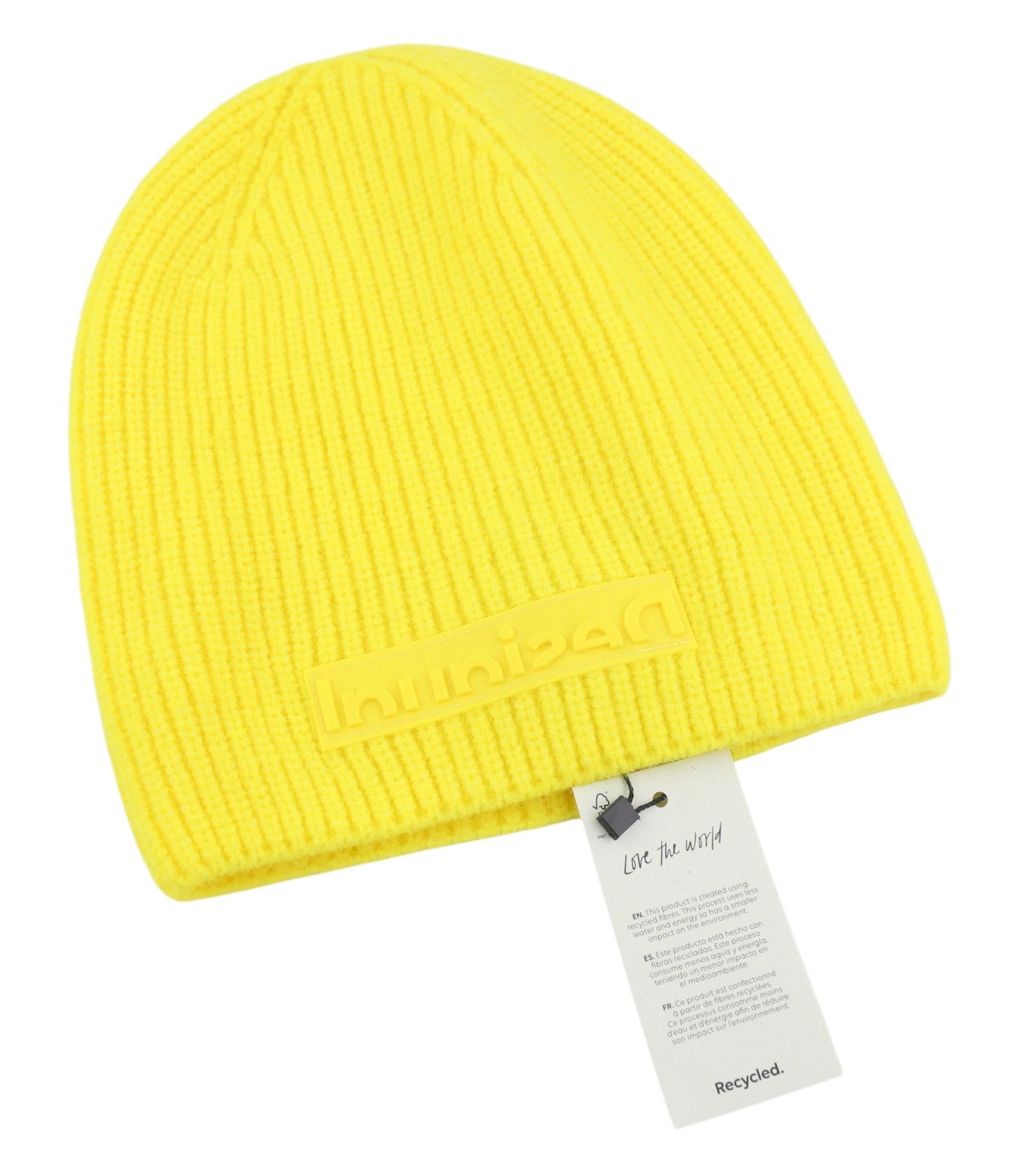 DESIGUAL Pack Gift Box Plain Women Gloves & Hat Set OS Yellow Tight-Knit 2in1