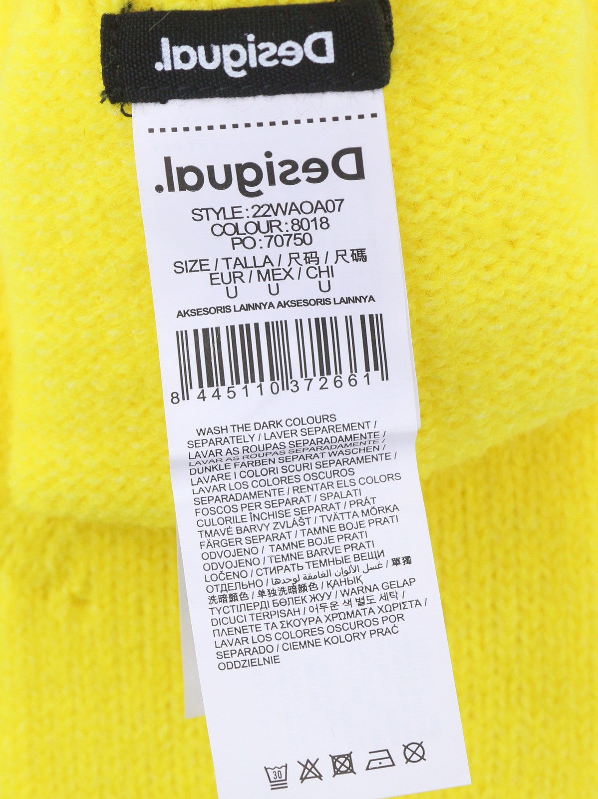 DESIGUAL Pack Gift Box Plain Women Gloves & Hat Set OS Yellow Tight-Knit 2in1