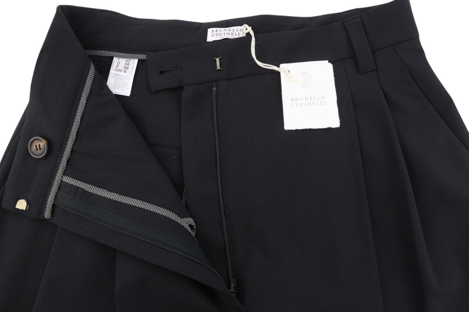 BRUNELLO CUCINELLI Women Trousers EU38 Black Pleated Flared