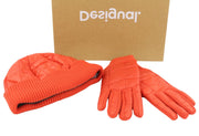 DESIGUAL Pack Gift Box Padded Women Gloves & Hat Set OS Orange Quilted 2in1