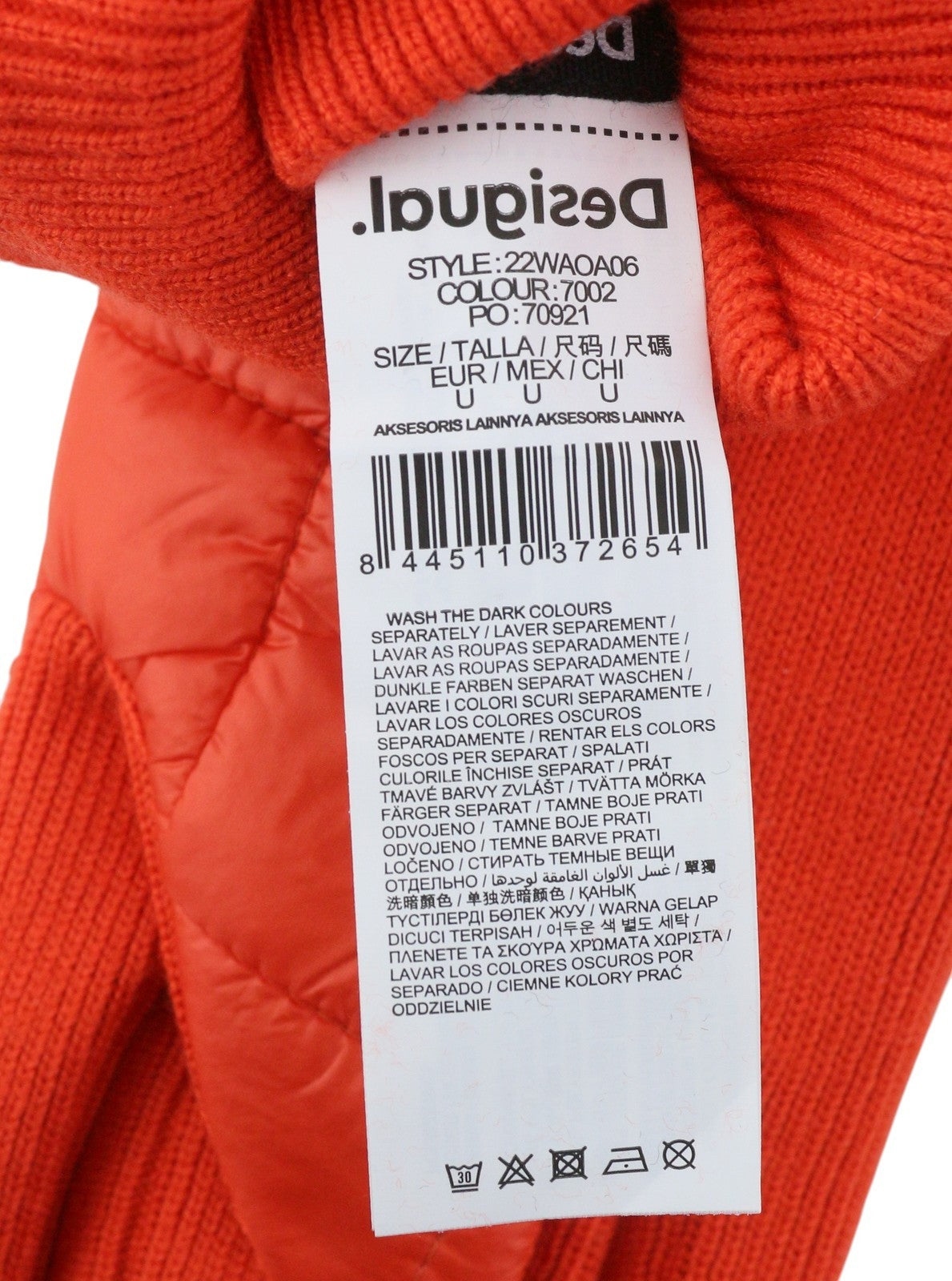 DESIGUAL Pack Gift Box Padded Women Gloves & Hat Set OS Orange Quilted 2in1