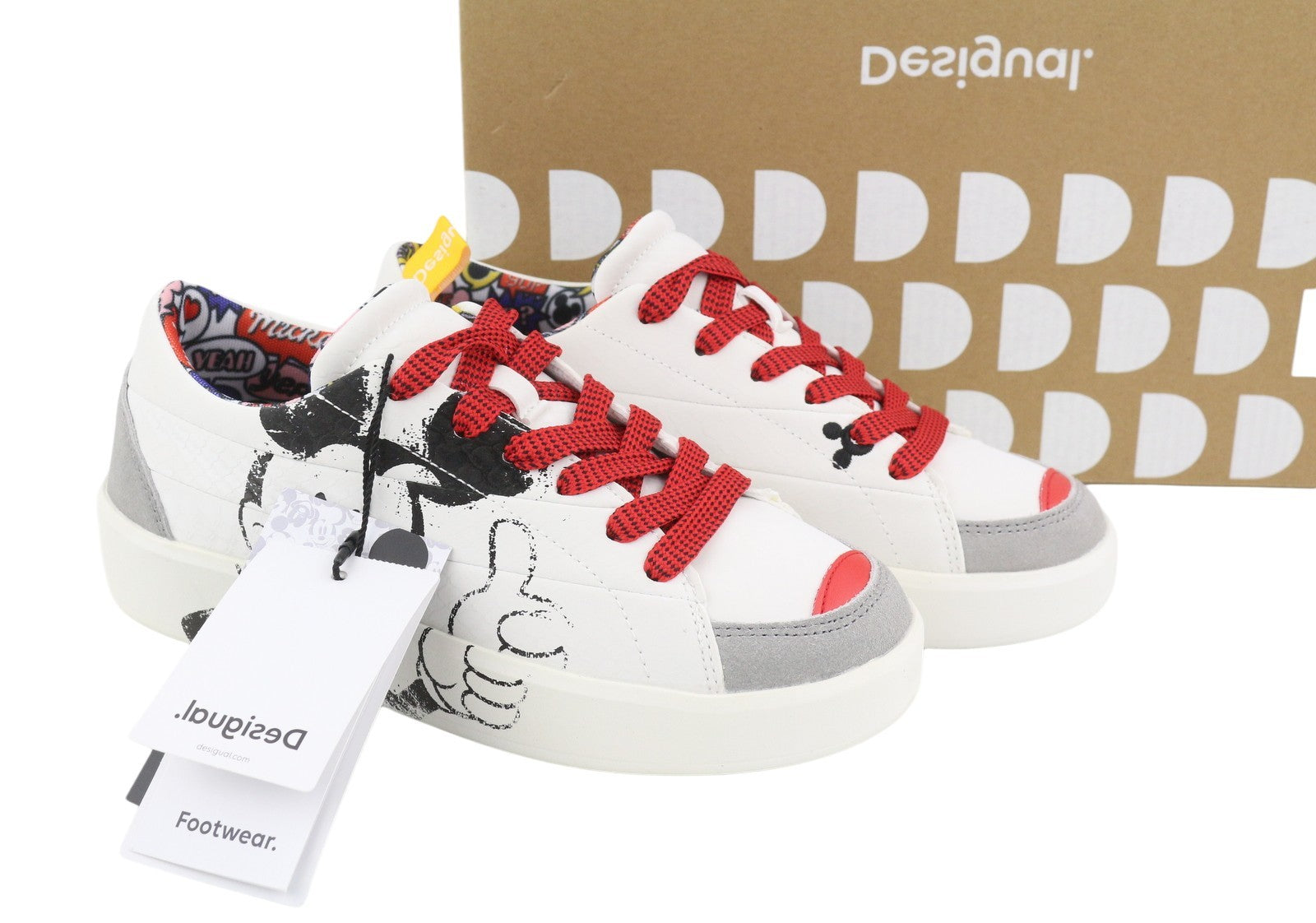 DESIGUAL x Disney Fancy Mickey Women Sneakers EU37 White Leather Laced Low Top