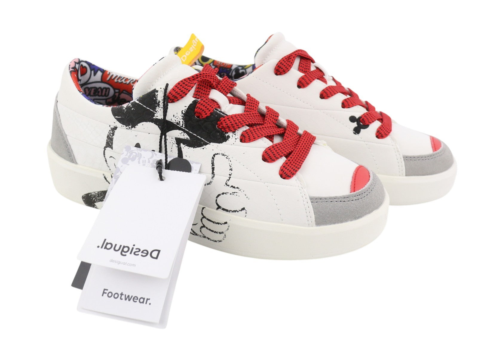 DESIGUAL x Disney Fancy Mickey Women Sneakers EU37 White Leather Laced Low Top