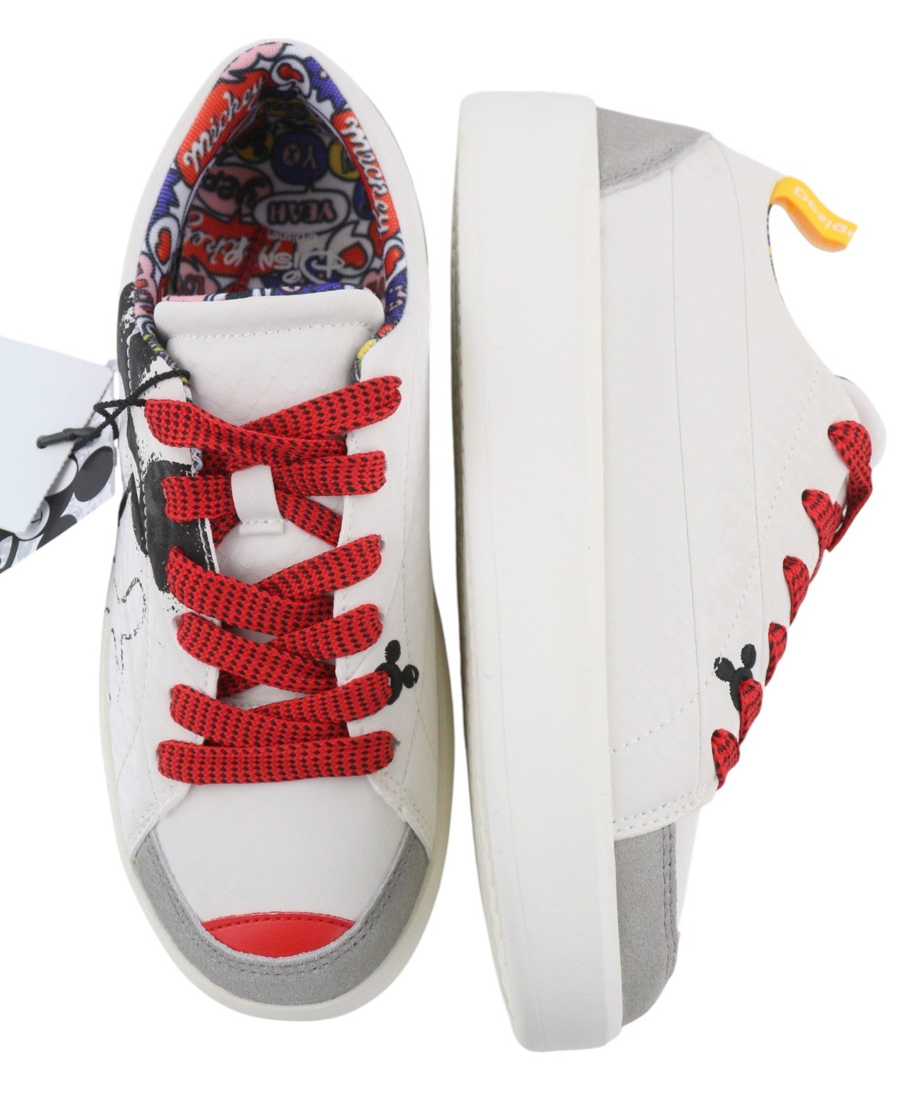 DESIGUAL x Disney Fancy Mickey Women Sneakers EU37 White Leather Laced Low Top