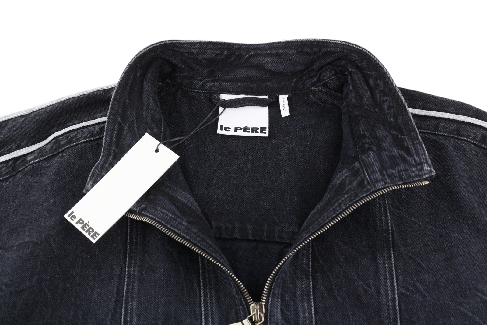 LE PERE Denim Track Men Jacket S Black Full Zip RRP379