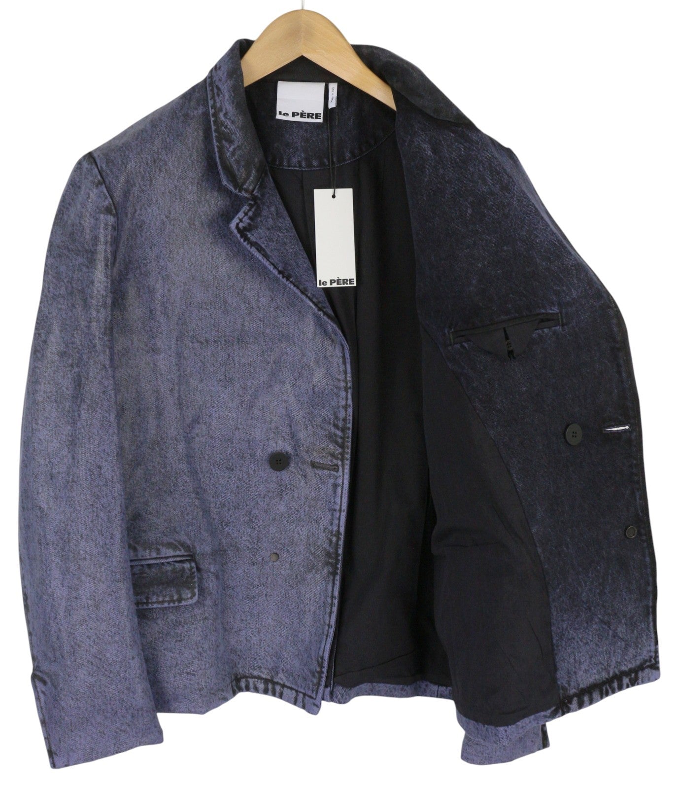 LE PERE Denim Men Blazer M Purple Waxed Single Breasted